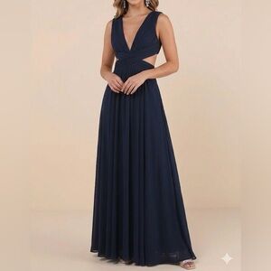Vivid Imagination Navy Blue Cutout Maxi Dress Open Back & Sides Elegant size XS